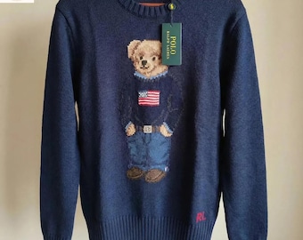 Vintage Ralph Lauren Polo Bear Knit | Navy Blue Classic Crewneck Sweater | Timeless Preppy Pullover | Unisex Gift