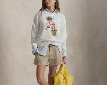 Ralph Lauren Polo Bear Sweater | White Vintage Crewneck Knit | Preppy Unisex Gift