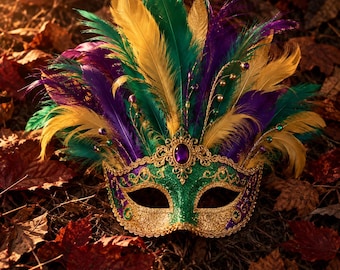 Feather Masquerade Mask, Handmade Carnival Mask, Venetian Costume Ball Mask, Feather Headpiece, Party Accessory