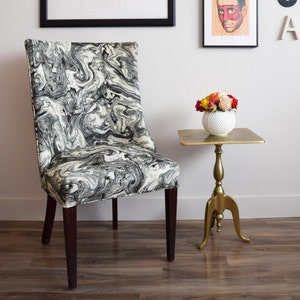 Upholstered Vintage Accent Chair with Marble Black and White Fabric image 1