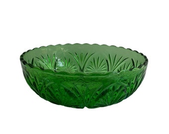 Vintage Emerald Green Cut Glass Bowl Candy Dish