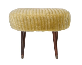 Retro Upholstered Yellow Faux Fur Foot Stool