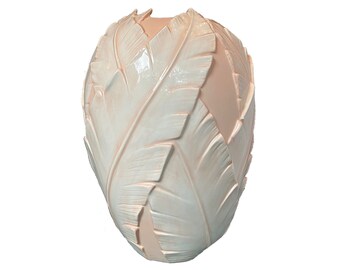 Large Pale Pink Blush Palm Vase Vintage 1980s Made in Italy Ceramic