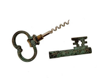 Key Shaped Bottle Wine Opener Corkscrew Patina Finish