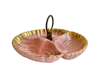 Vintage Pink and Gold Retro Candy Dish Serving Dish