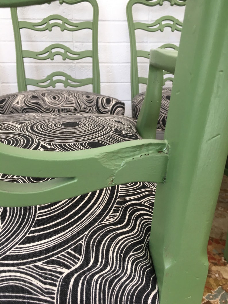 Set of 6 Green Dining Chairs Painted Green Upholstered in Etsy