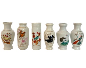 ヴィンテージ 6個セット 小型花瓶 | 鳥のテーマ | アジアンアート風