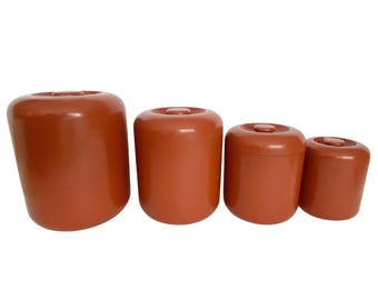 Midcentury MCM Brown Plastic Counter Top Canister Set Trend Pacific Los Angeles Design Don Dame