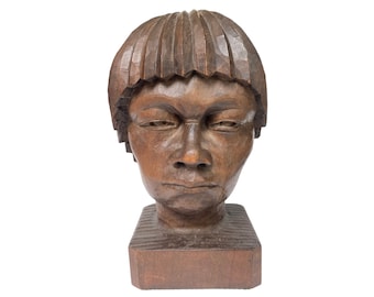 Carved Wooden Head Sculpture