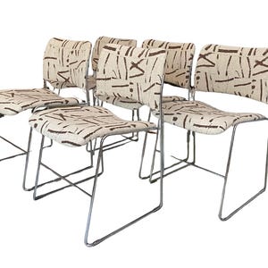 1970s Chromo Dining Chairs Upholstered Cream and Brown Set of 5