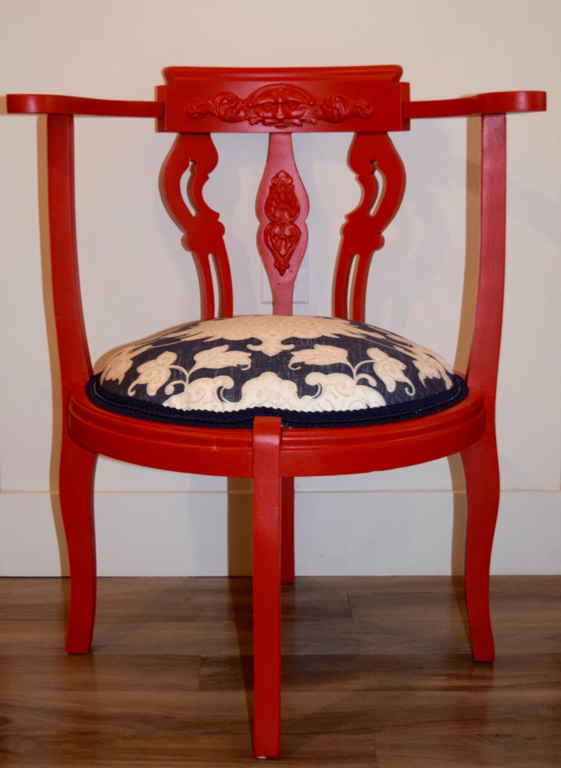 Antique Asian Inspired Upholstered Corner Chair Painted Red Etsy
