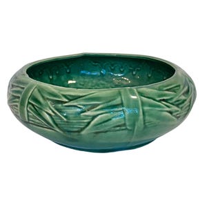Vintage McCoy Pottery Grön Bambu Design Mönster Skål eller Blomkruka