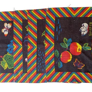 Vintage Cloth Napkins Colorful Rainbow Prints featuring Fruits Set of 4
