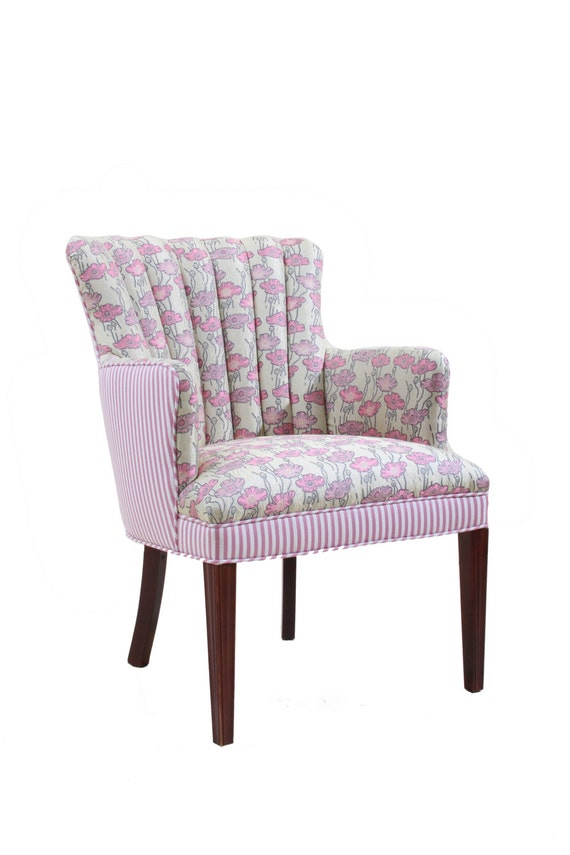Refurbished Upholstered Arm Chair Pink Floral And Striped Etsy