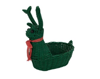 Small Green Wicker Snail Basket with Ribbon Collar