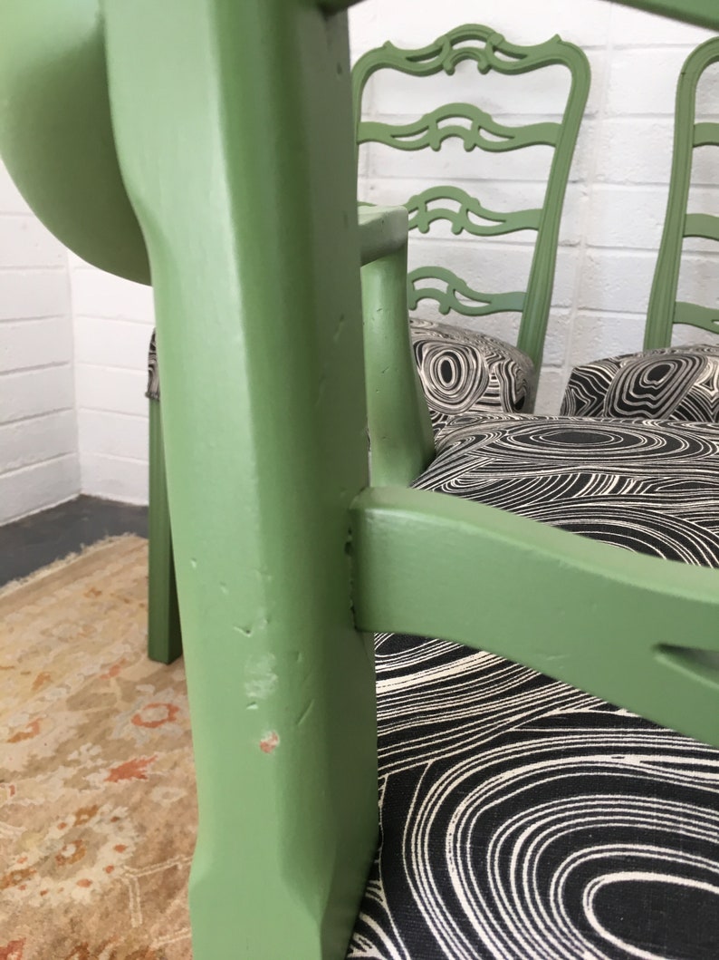 Set of 6 Green Dining Chairs Painted Green Upholstered in Etsy