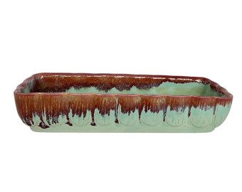 Midcentury Asian Ceramic Planter in Rust and Turquoise Colors Glazed Pottery