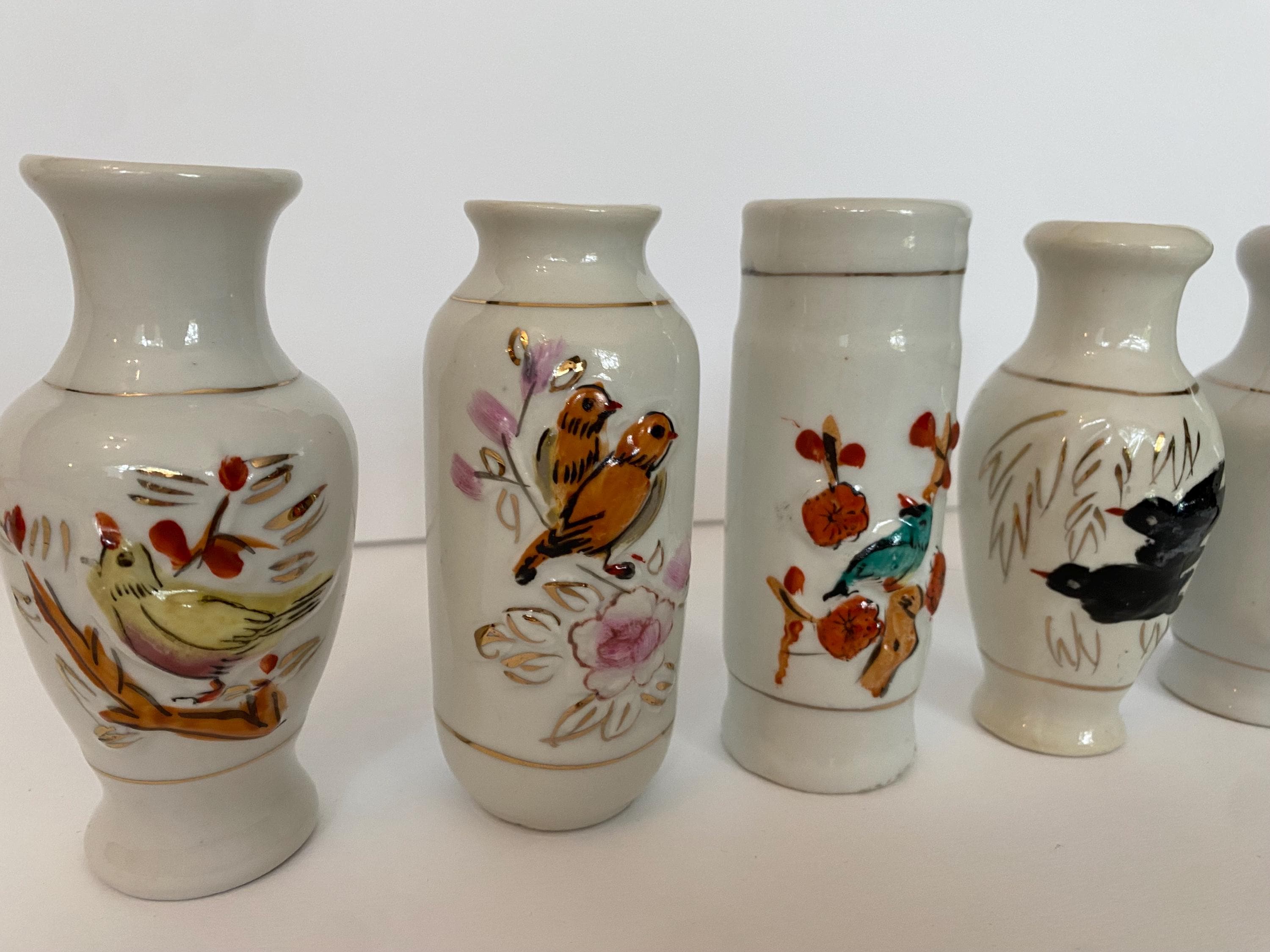 ヴィンテージ 6個セット 小型花瓶 | 鳥のテーマ | アジアンアート風