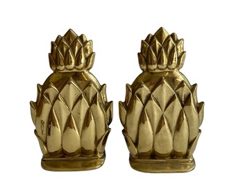 Brass Pineapple Bookends Virginia Metal Crafters Palm Beach Chinoiserie Traditional