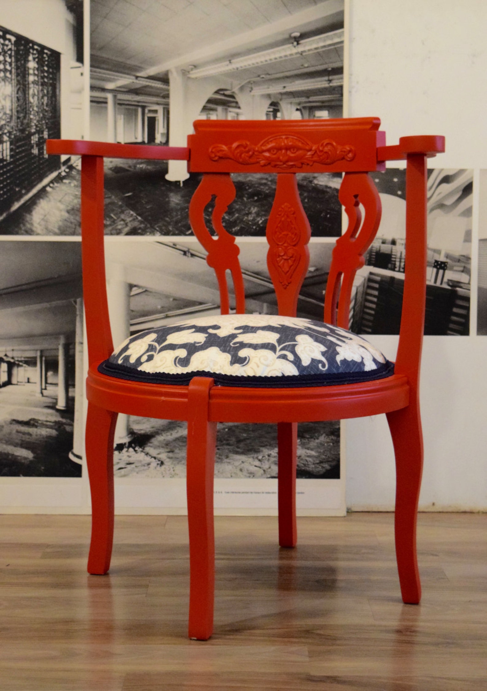 Antique Asian Inspired Upholstered Corner Chair Painted Red Etsy