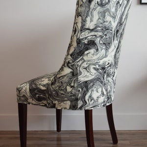 Upholstered Vintage Accent Chair with Marble Black and White Fabric image 4