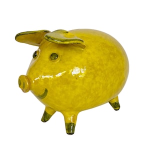 Midcentury Handmade Yellow Art Piggy Bank