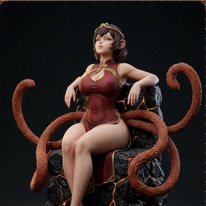 Lava Monkey Maiden STL file for 3D printing - folklore anime girl statue, image 1 of 11