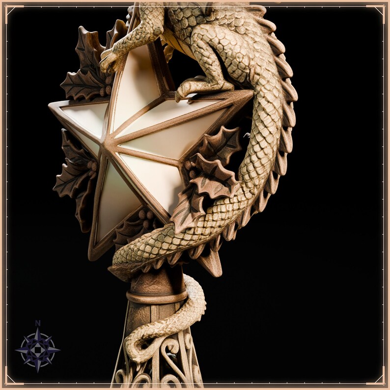 Golden Dragon Christmas Tree Topper – STL file for 3D printing - fantasy statue, image 10 of 11