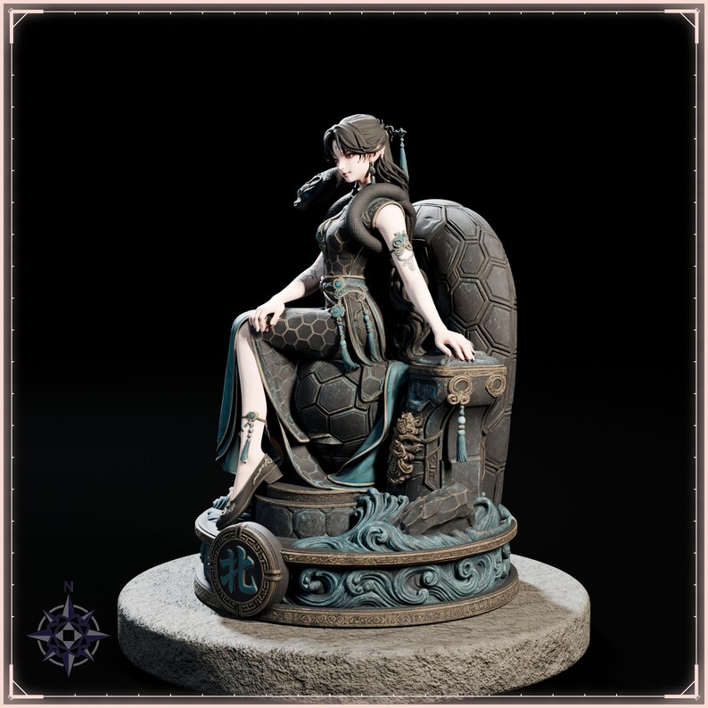 Black Tortoise Maiden STL file for 3D printing - fantasy statue, image 3 of 11