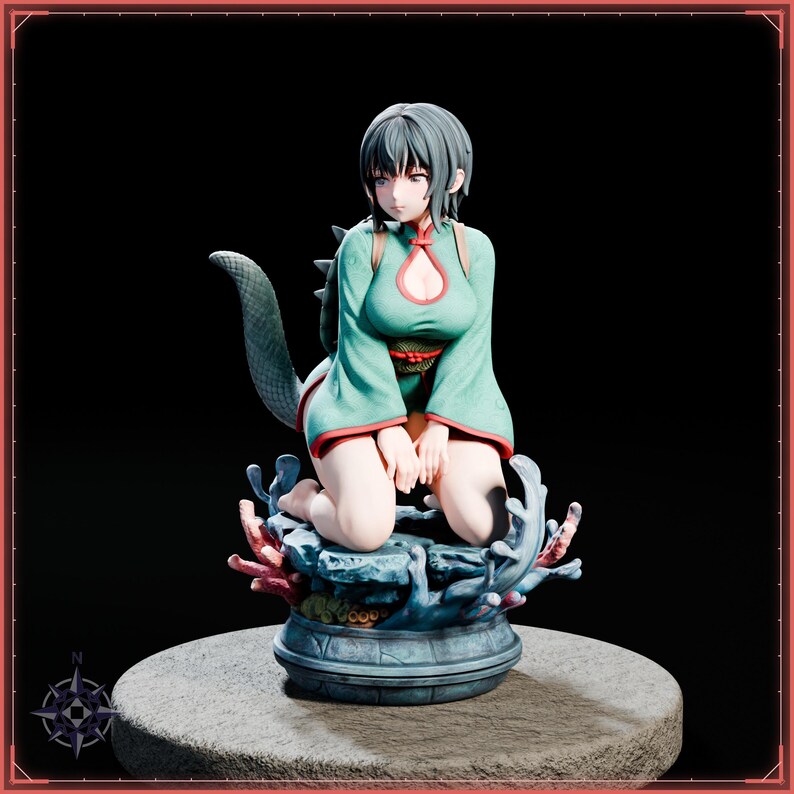 Sea Turtle Maiden STL file for 3D printing - folklore anime girl statue, image 3 of 11