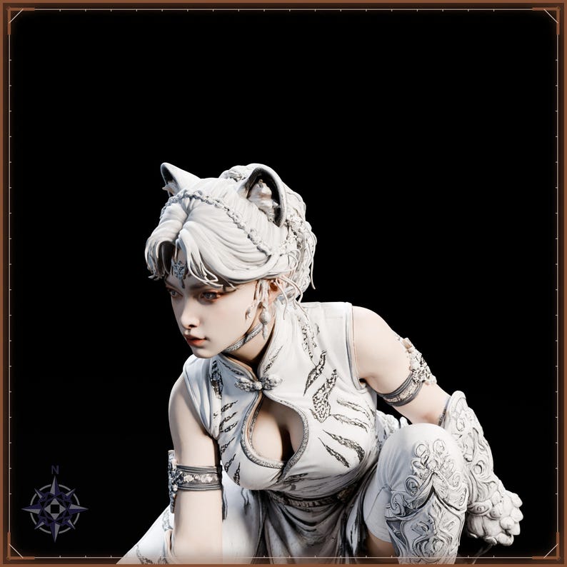 White Tiger Maiden STL file for 3D printing - fantasy statue, image 10 of 11
