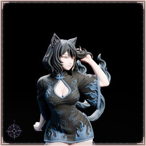 Blue Flame Cat Maiden STL file for 3D printing - folklore anime girl statue, image 11 of 11