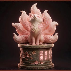 Blossom Kitsune STL file - Cherry Blossom Nine-Tailed Fox Statue: AI concept artwork the 3D model was made from, Mystvane