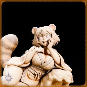 Tanuki Maiden STL file for 3D printing - folklore anime girl statue, image 9 of 11
