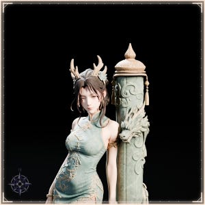 Azure Dragon Maiden STL file for 3D printing - fantasy statue, image 9 of 11