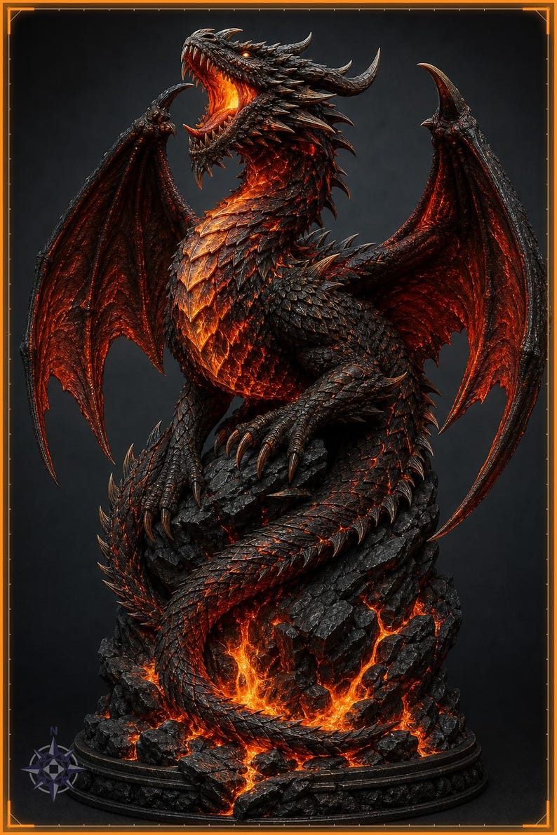 Fire Dragon STL file - AI concept artwork, Elemental Dragons bundle, Mystvane