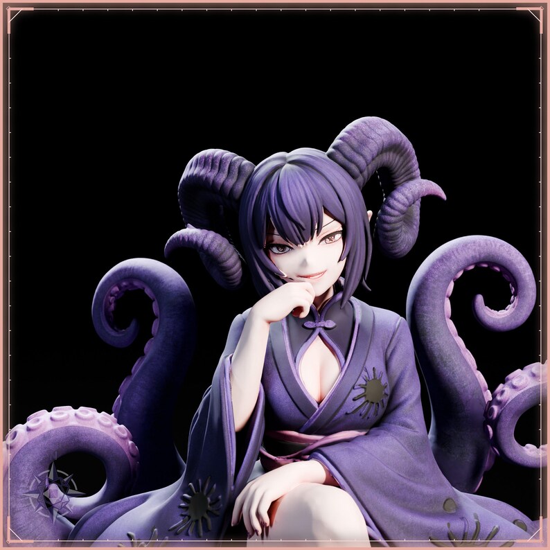 Ushi-Oni Maiden STL file for 3D printing - folklore anime girl statue, image 9 of 11