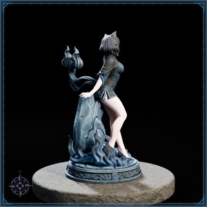 Blue Flame Cat Maiden STL file for 3D printing - folklore anime girl statue, image 7 of 11