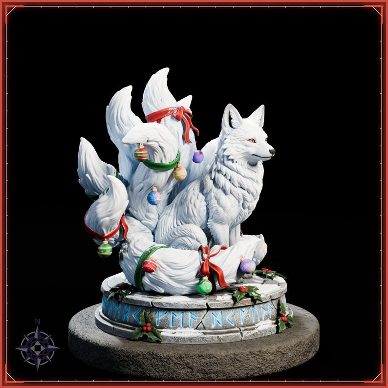 Winter Kitsune STL file for 3D printing - fantasy statue, image 8 of 11
