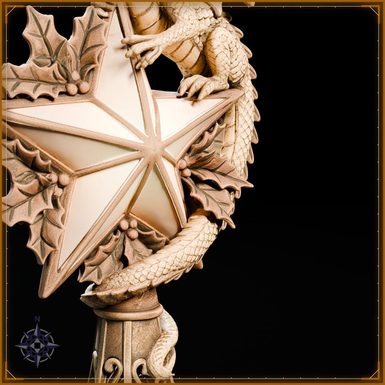 Golden Dragon Christmas Tree Topper – STL file for 3D printing - fantasy statue, image 11 of 11