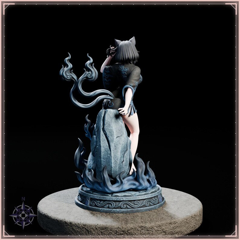 Blue Flame Cat Maiden STL file for 3D printing - folklore anime girl statue, image 6 of 11