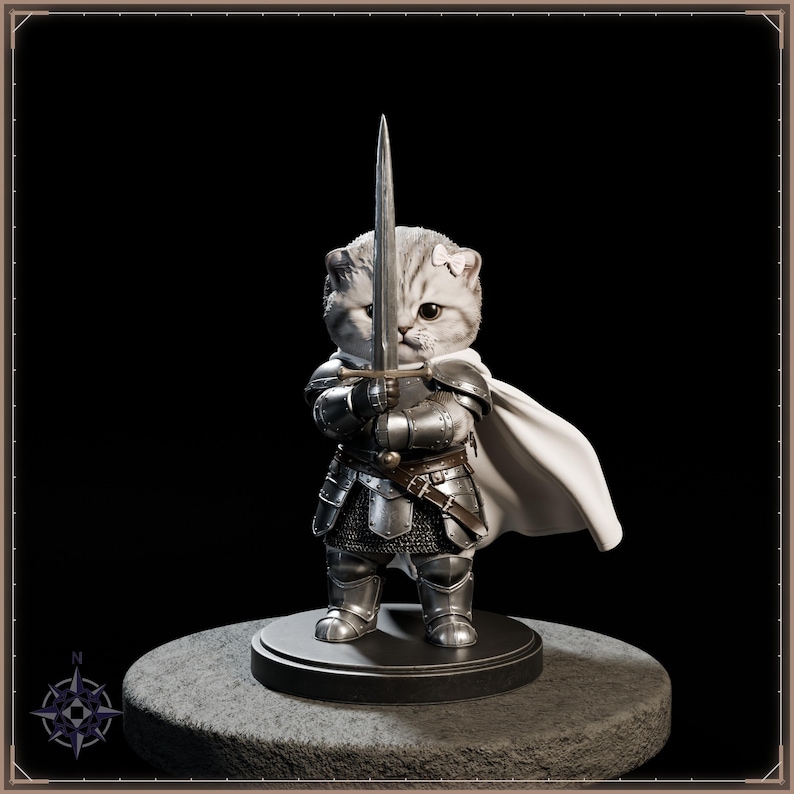 Sir Fluffington Knight Kitten STL file for 3D printing - fantasy statue, image 2 of 11