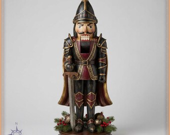 Nutcracker Knight STL File - Armored Wooden Nutcracker Soldier with Sword Statue