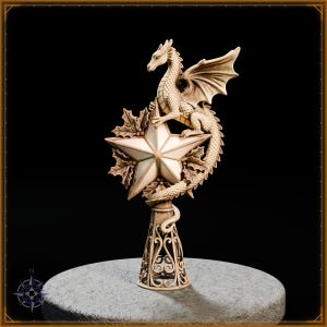 Golden Dragon Christmas Tree Topper – STL file for 3D printing - fantasy statue, image 2 of 11