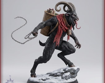 Krampus STL File - Black Horned Christmas Demon with Gift Basket Statue