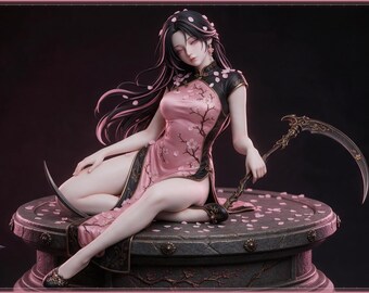 Estatua de la Geisha Segadora Sakura con Guadaña, Modelo para Impresión 3D de Fantasía Oscura (Archivo STL)