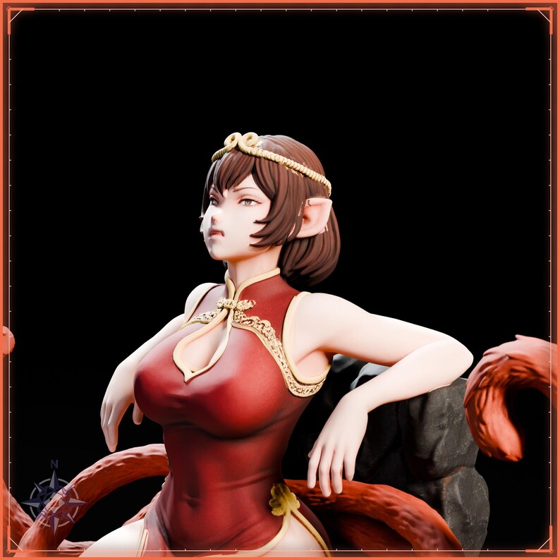 Lava Monkey Maiden STL file for 3D printing - folklore anime girl statue, image 10 of 11