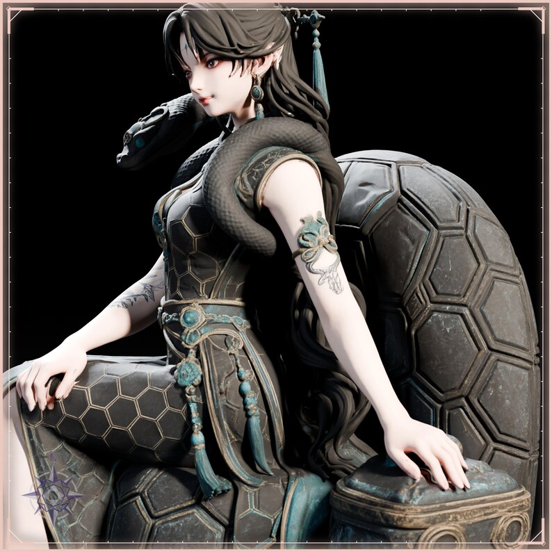 Black Tortoise Maiden STL file for 3D printing - fantasy statue, image 10 of 11