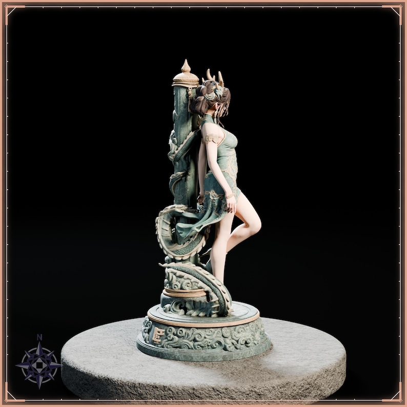 Azure Dragon Maiden STL file for 3D printing - fantasy statue, image 7 of 11