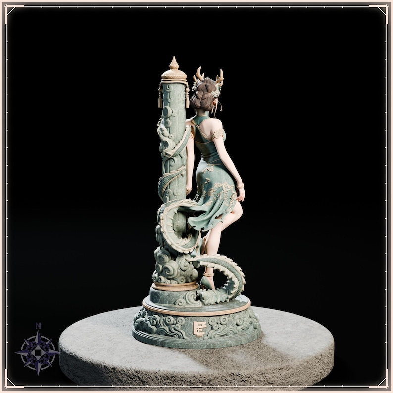 Azure Dragon Maiden STL file for 3D printing - fantasy statue, image 6 of 11
